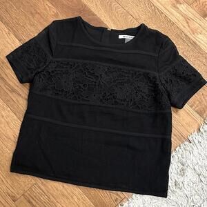 NWOT Nygard Lace and Mesh Overlay Blouse, size 8, black